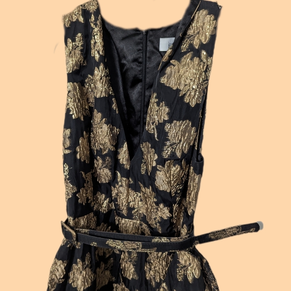 Badgley Mischka Gold and Black Plunge Sheath Dress